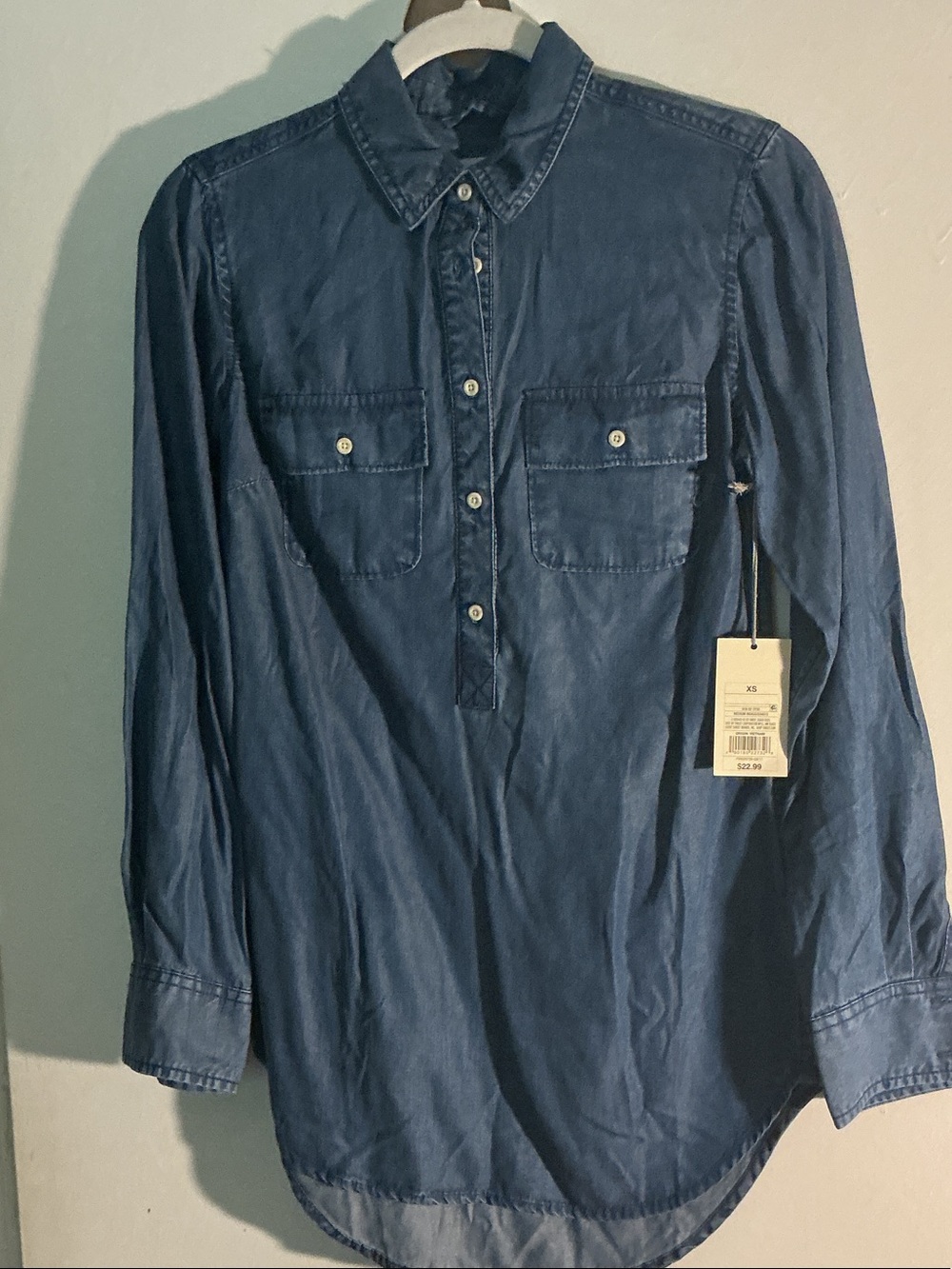 Men's Casual Long-Sleeve Denim-Style Button Down Shirt - Blue